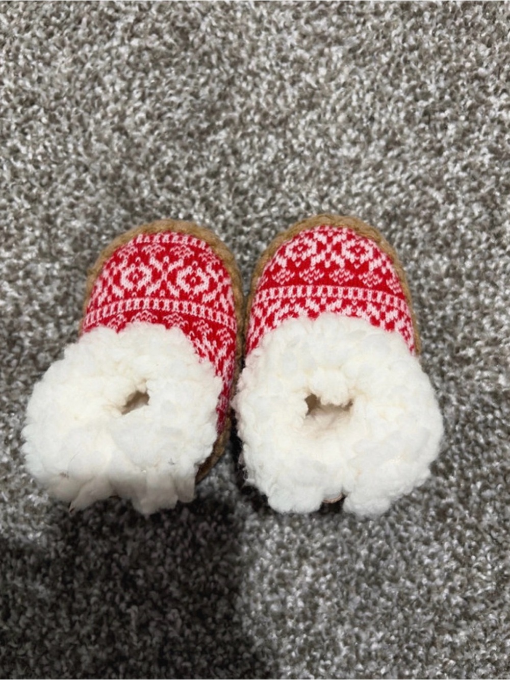 BearPaw Kids Red Nordic Knit Mittens with Cream Faux Shearling Cuffs